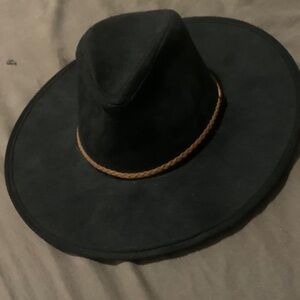 Black Wide Brim Hat with Tan Band